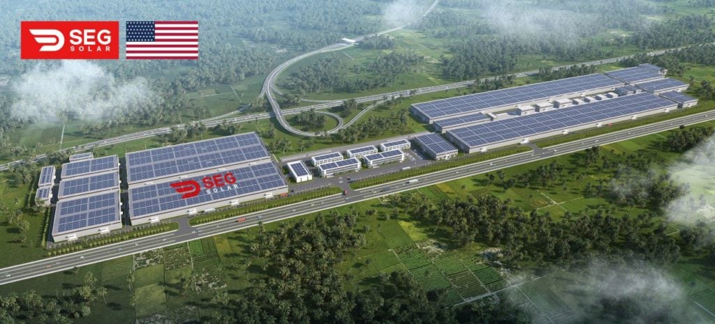 Aerial render of SEG Solar's vertically integrated solar PV manufacturing plant in Indonesia