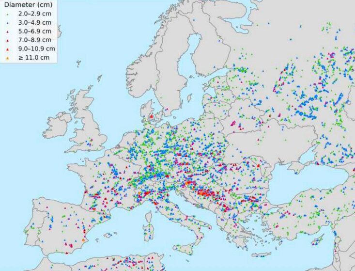 Map from the European Severe Weather Database.
