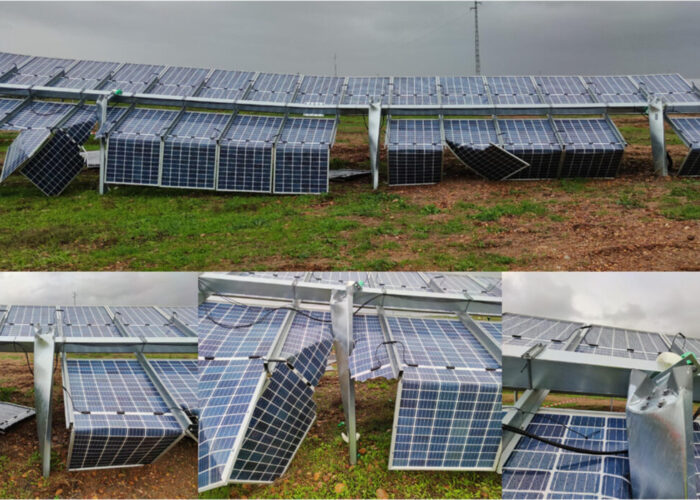 Catastrophic-type glass breakage in PV modules.