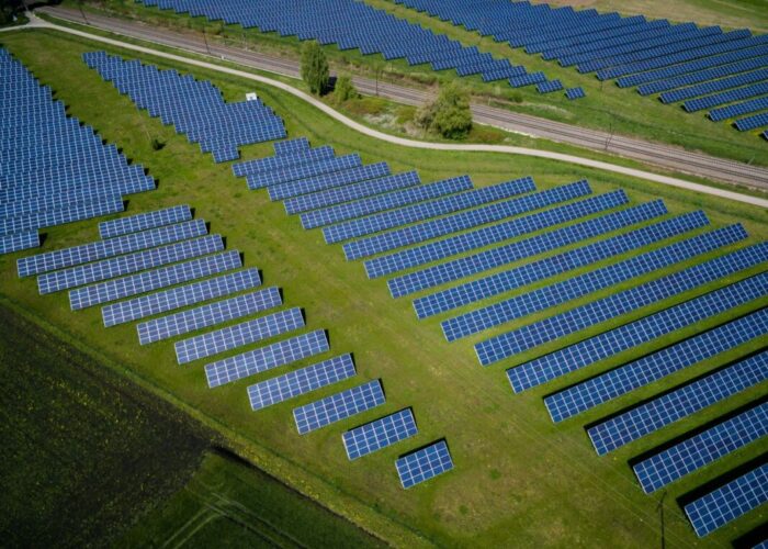 Solar panels in a field somewhere in Europe