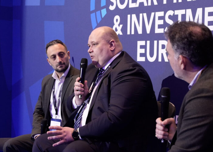 Aldevinas Burokas speaking at Solar Finance & Investment Europe 2025.