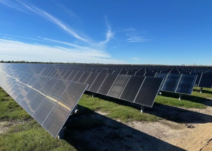 Close-up of First Solar-made solar panels from a PV project in the US state of Texas by Swift Current Energy