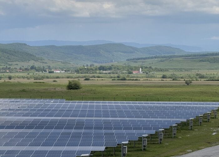 Solar panels in a field.